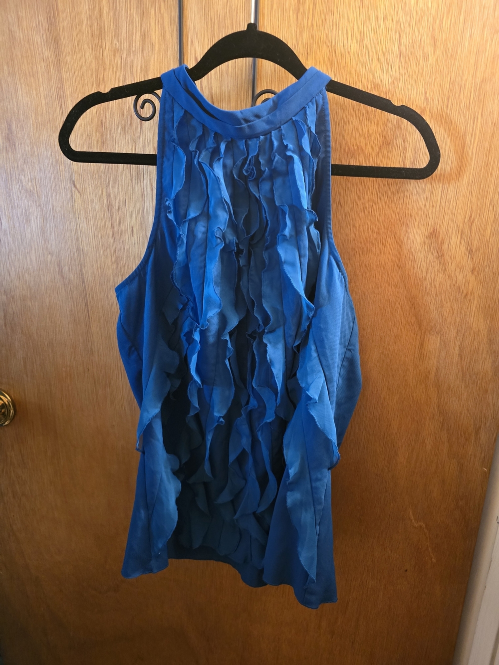 Kenar Teal Blue Ruffle Halter Top